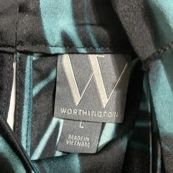 Worthington NWT black & green blouse top shirt size LARGE - Picture 9 of 12